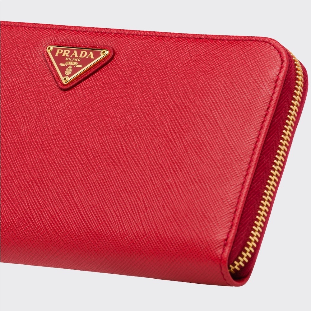 PRADA Large Saffiano Leather Wallet in Fiery Red